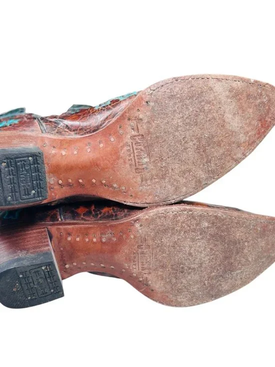 Corral Whiskey Turquoise Three Cross Snip Toe Boots 8.5M Women Brown Teal Wester - Picture 8 of 9